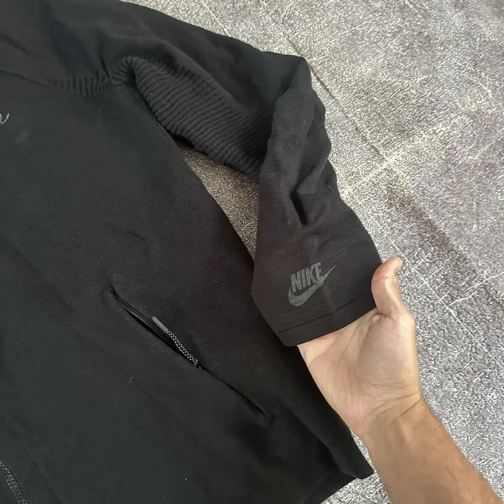 Men's Nike Tech Knit Fleece Black Full Zip Up Cotton Nylon Bomber Jacket Sz XL - Picture 2 of 4